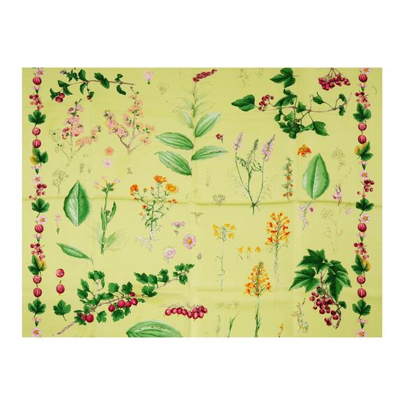 Vintage Tiffany & Co. Green Floral, Fruit, Veggie Design Silk Scarf  34.5" - Picture 4 of 5